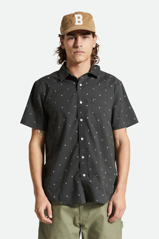 BRIXTON CHARTER PRINT SS WVN WASHED BLACK PYRAMID
