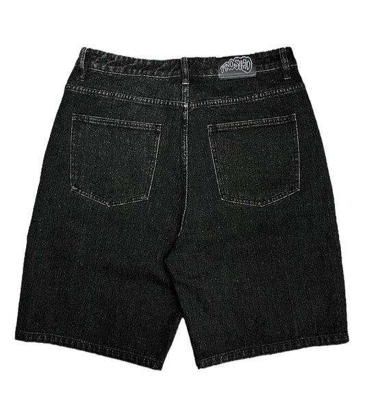 SHORT EN JEAN GIVRÉ ONDULÉ VINTAGE NOIR