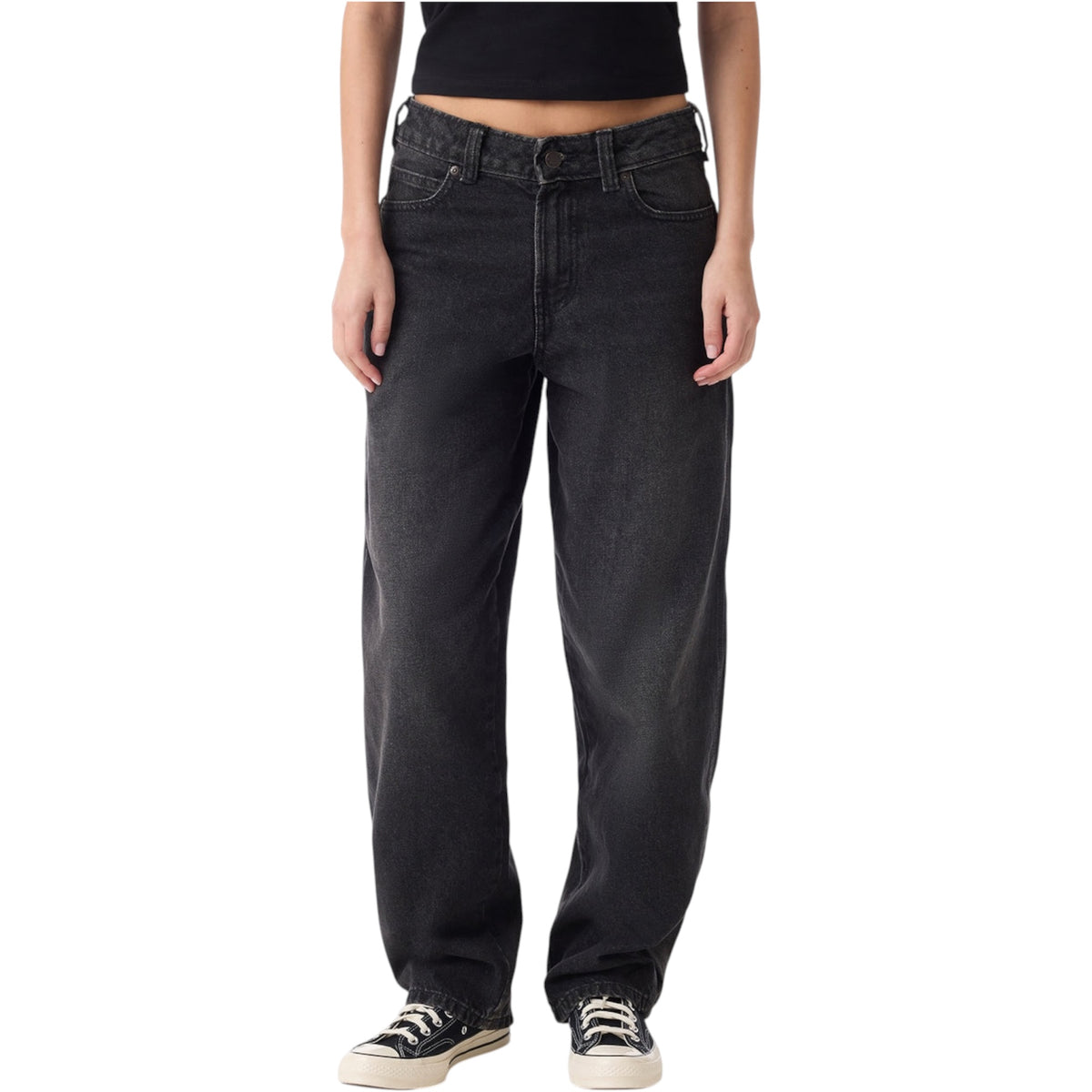 DICKIES WOMENS LOOSE TAPPERED WORK JEANS BLACK WASH FADED