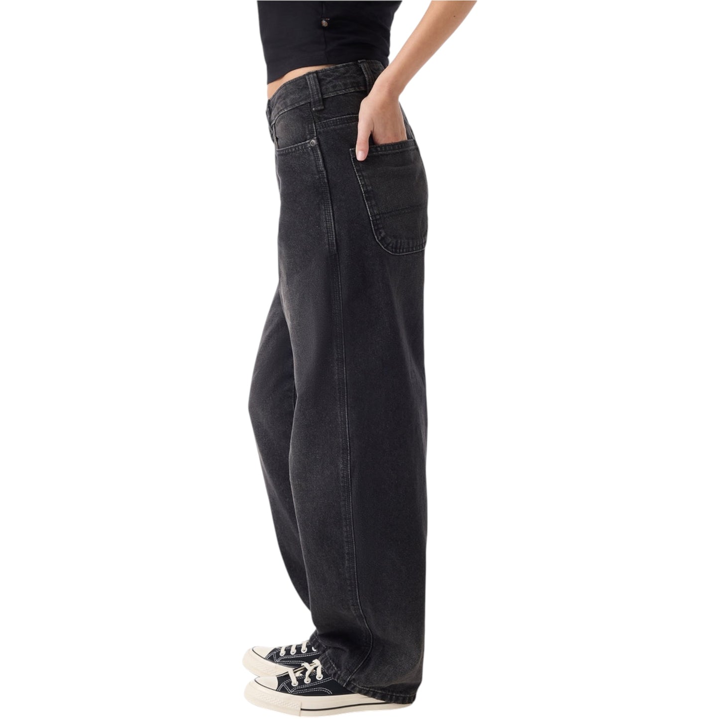 DICKIES WOMENS LOOSE TAPPERED WORK JEANS BLACK WASH FADED