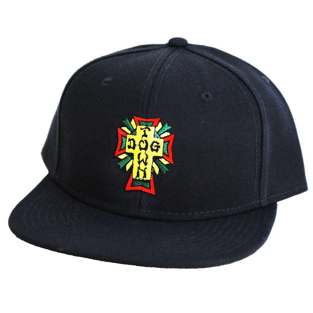 DOGTOWN CROSS LOGO RASTA SNAPBACK HAT BLACK