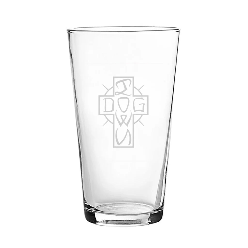 DOGTOWN ESE CROSS PINT GLASS 16OZ CLEAR ETCH