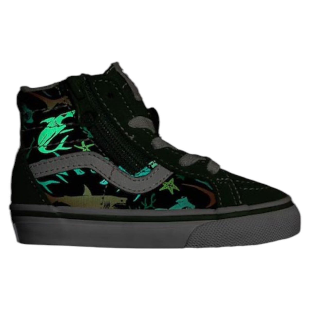 VANS KIDS SK8 HI-ZIP GLOW SHARKS GREEN
