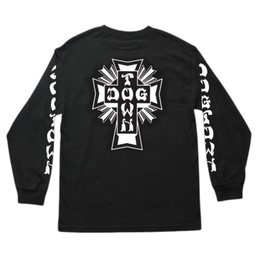 DOGTOWN CROSS LOGO LONG SLEEVE W/ SLEEVE PRINT BLACK