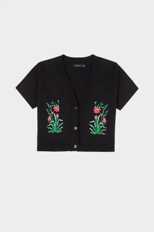OBEY POPPY CROPPED CARDIGAN BLACK