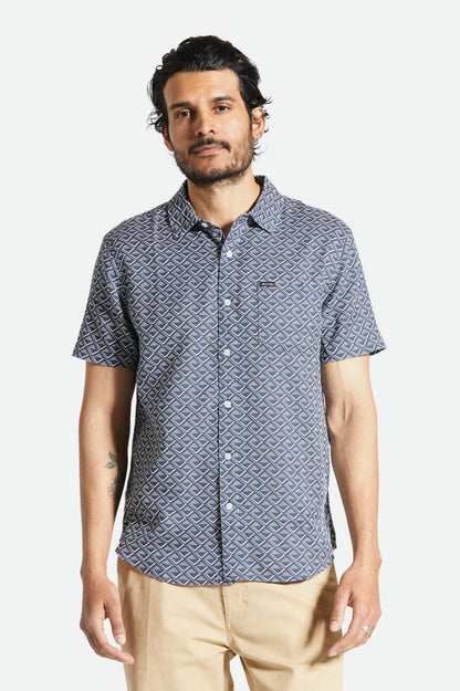 BRIXTON CHARTER PRINT SHORT SLEEVE WOVEN TEE WASHED NAVY/WHITE TILE