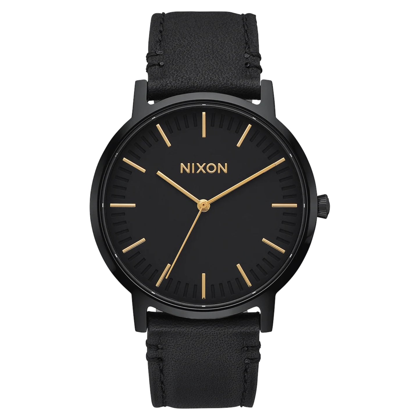 NIXON PORTER LEATHER ALL BLACK GOLD WATCH