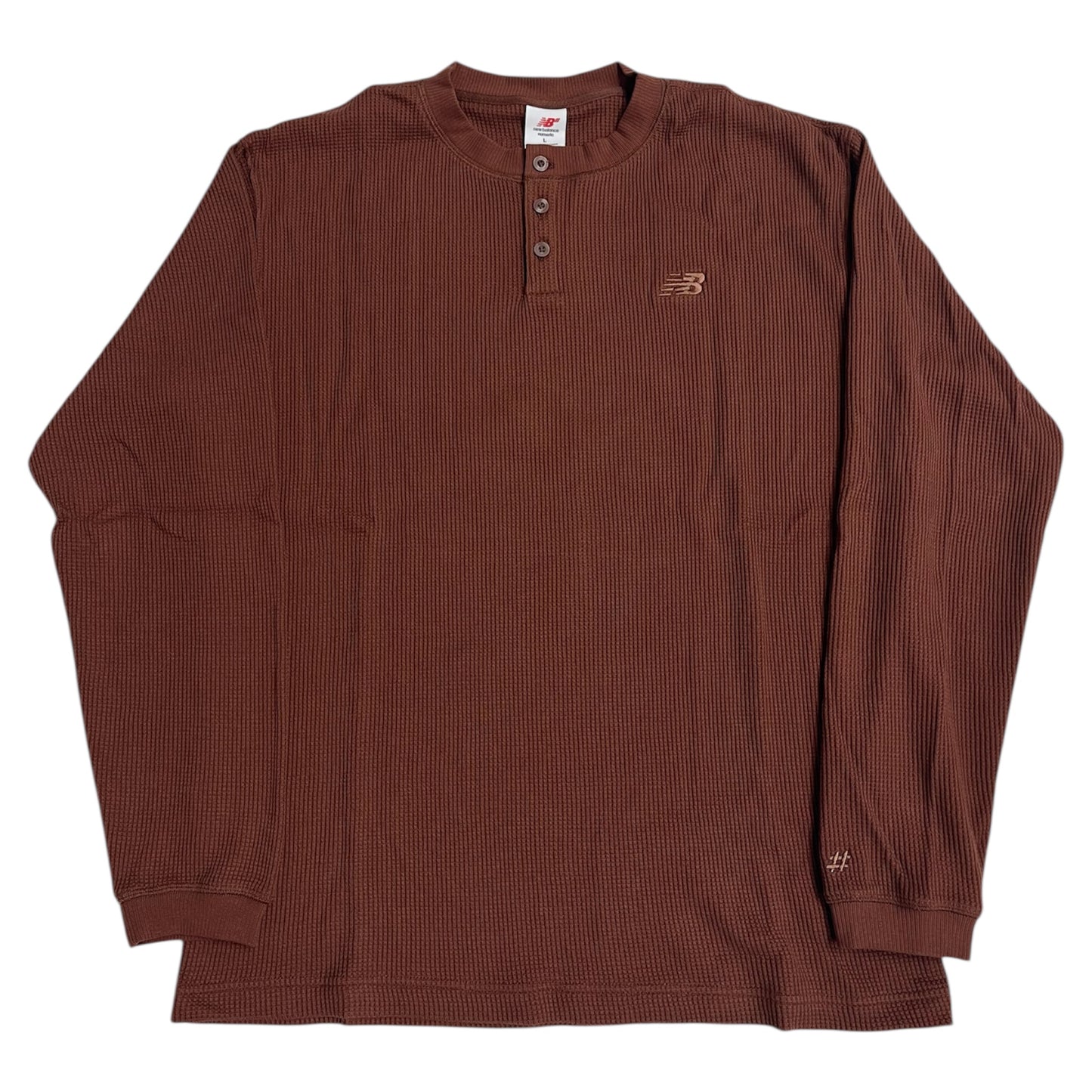 NEW BALANCE NUMERIC WAFFLE KNIT HENLEY LONG SLEEVE SHIRT
