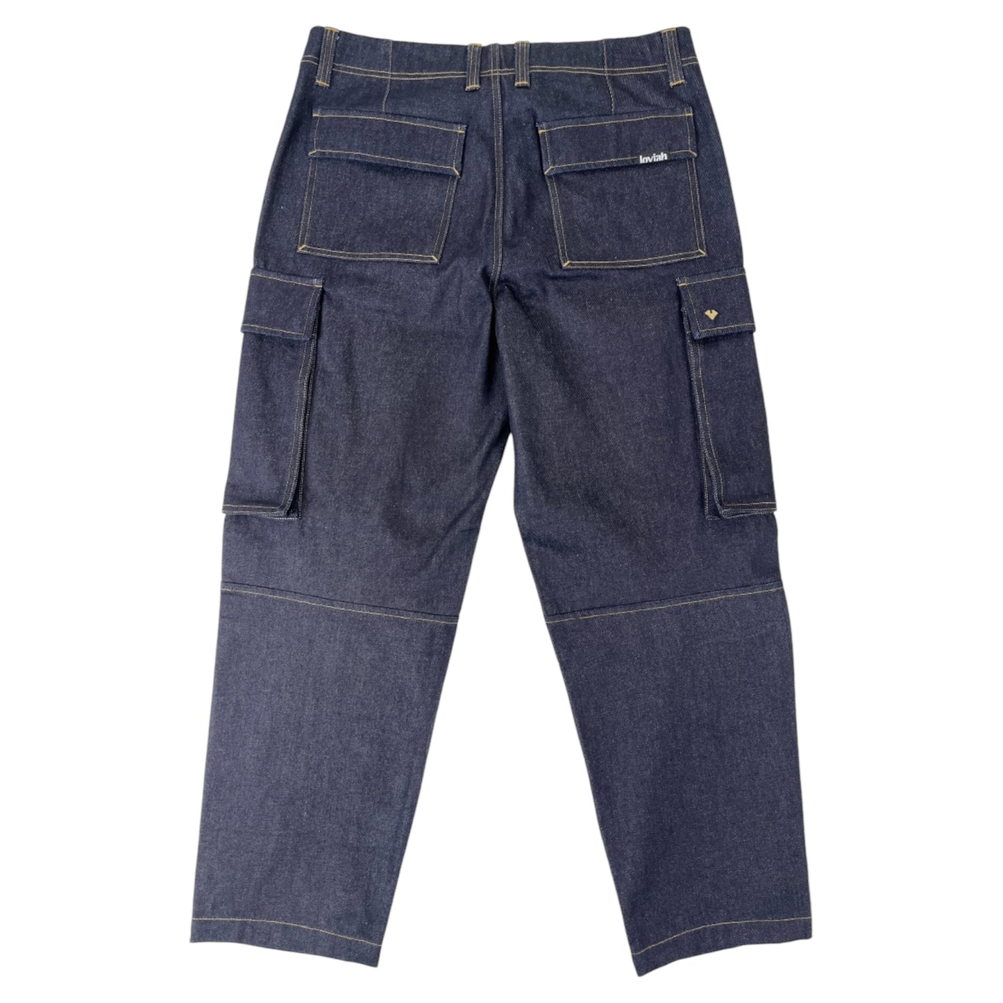 LOVIAH HEAVY DUTY CARGO DENIM PANTS RAW INDIGO DENIM