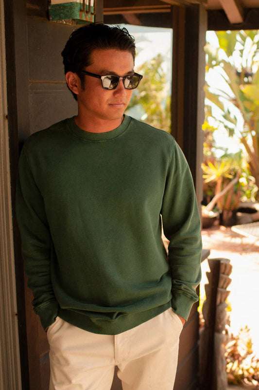 BRIXTON VINTAGE RESERVE CROSS LOOP FRENCH TERRY CREW TREKKING GREEN SOL WASH