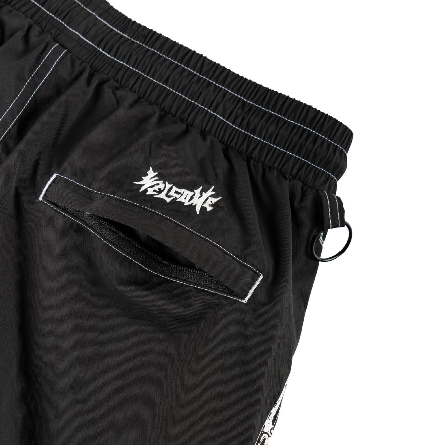 WELCOME HORDE CONTRAST-STITCH NYLON SHORTS BLACK