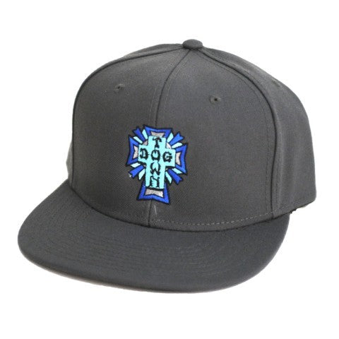 DOGTOWN CROSS LOGO SNAPBACK HAT CHARCOAL/BLUE CROSS