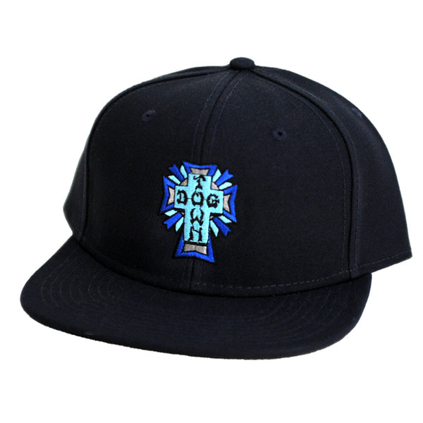 DOGTOWN CROSS LOGO SNAPBACK HAT BLACK/ BLUE CROSS
