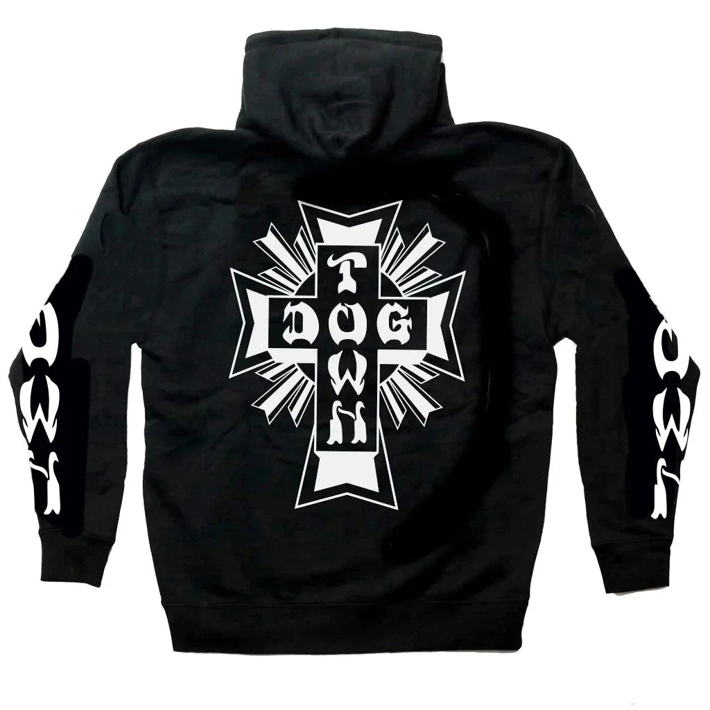 DOGTOWN ZIP HOODED SWEATSHIRT CROSS LOGO BLACK / WHITE