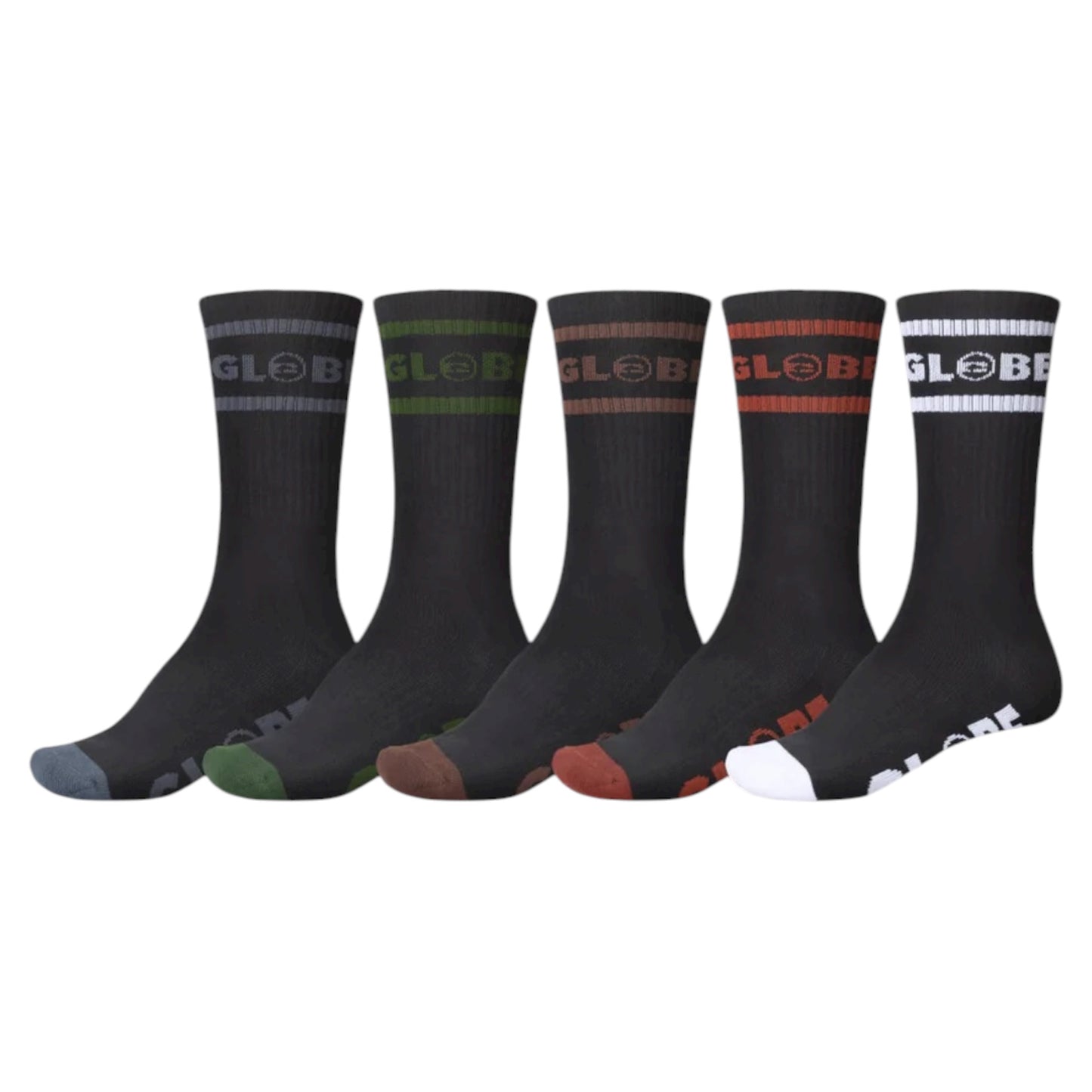 GLOBE TILT HI CREW SOCK 5 PACK BLACK ASSORTED