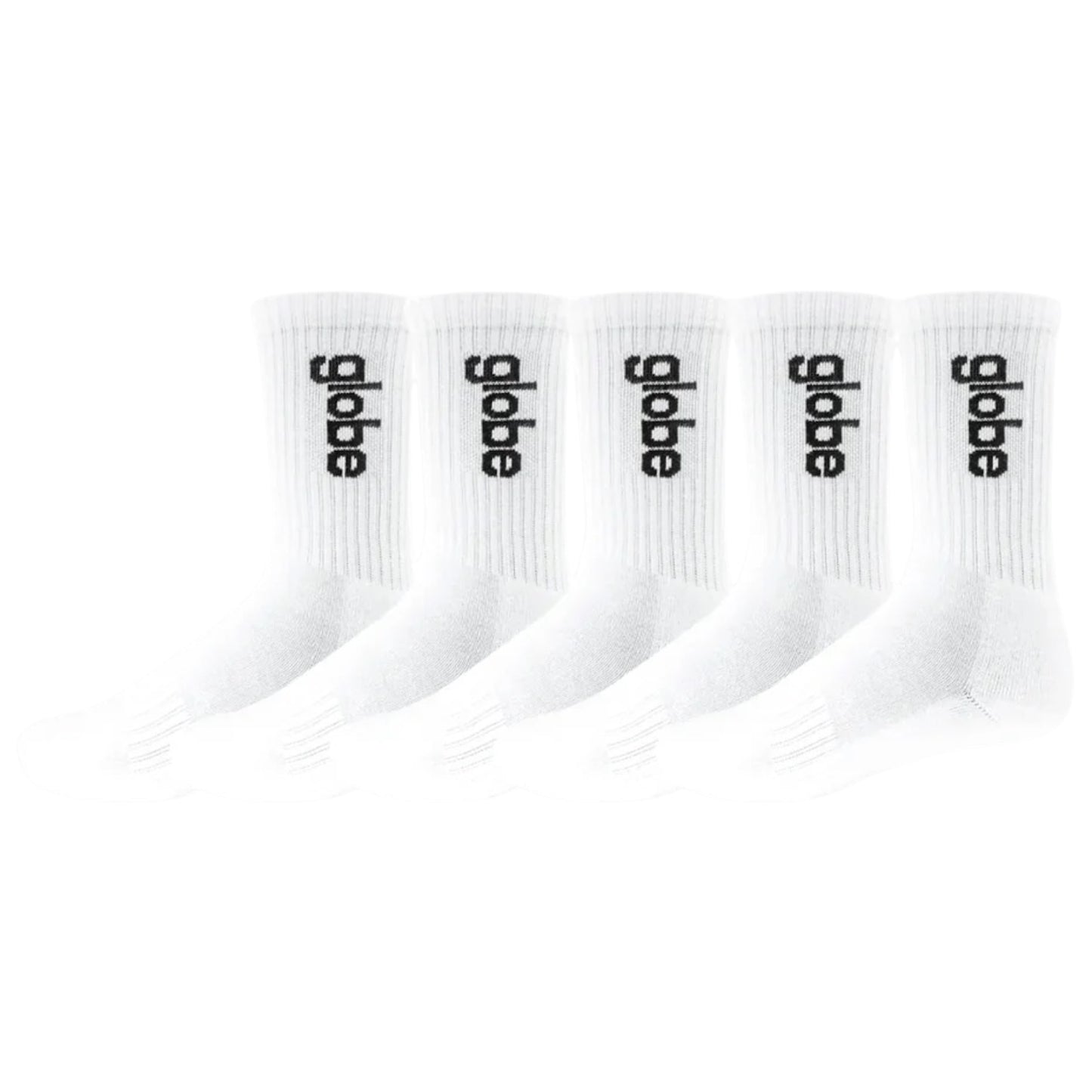 GLOBE OG VERT LOGO HI CREW SOCK 5 PACK WHITE