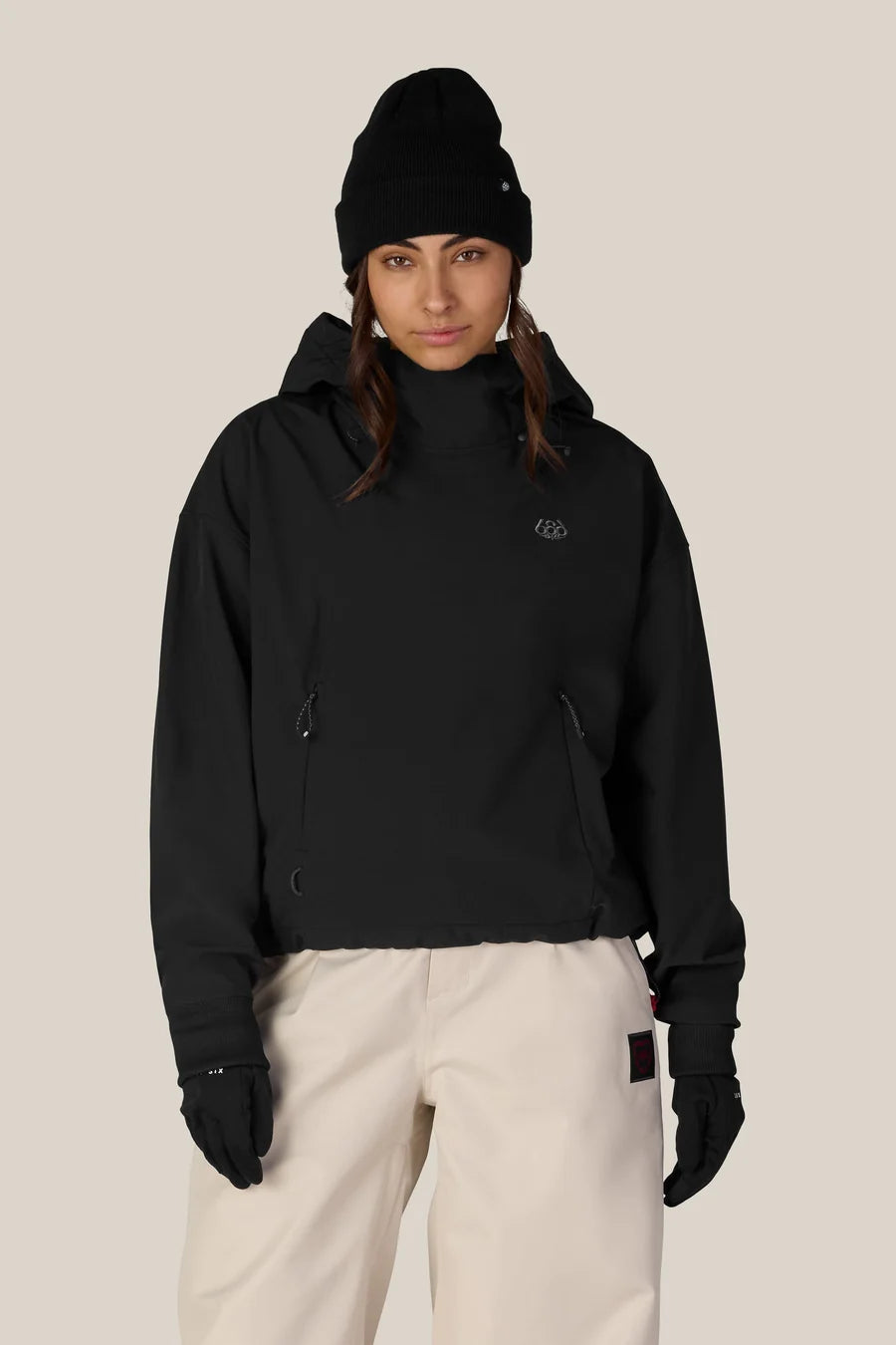 686 WOMENS WATERPROOF TEAM CROP HOODY BLACK