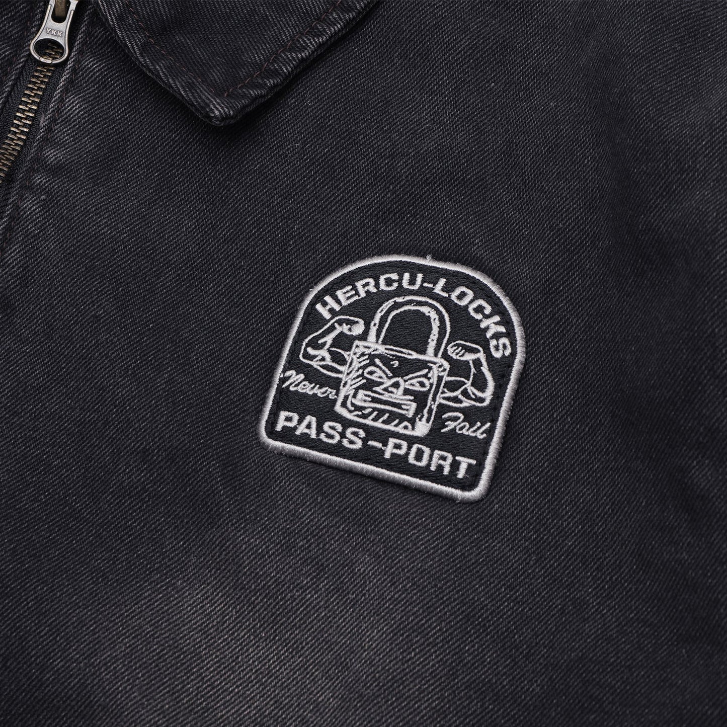 PASSPORT HERCU-LOCKS RECYCLED DENIM FREIGHT JACKET WASHED BLACK