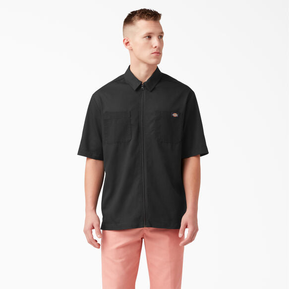 DICKIES SHORT SLEEVE ZIP FRONT WORK SHIRT BLACK