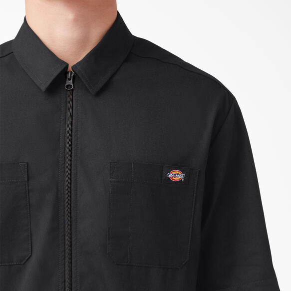 DICKIES SHORT SLEEVE ZIP FRONT WORK SHIRT BLACK