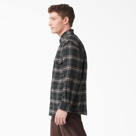 DICKIES REGULAR FIT FLEX FLANNEL SHIRT BLACK GREEN PLAID