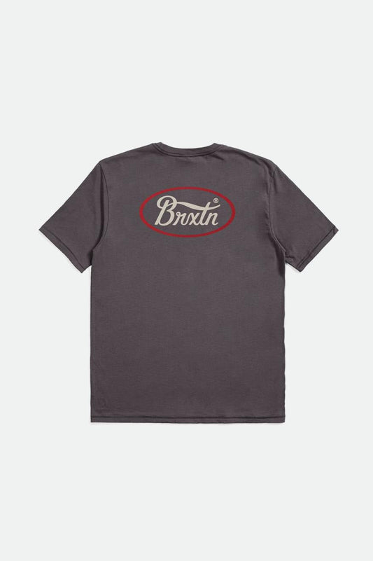 BRIXTON PARSONS TEE CHARCOAL/CASA RED/WHITECAP