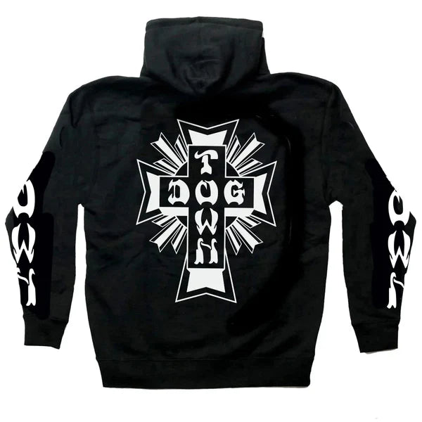 DOGTOWN CROSS LOGO W/ SLEEVE PRINT HOODIE BLACK