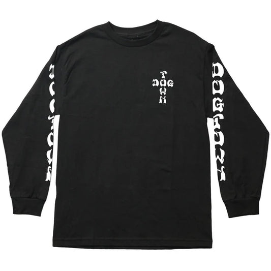 DOGTOWN CROSS LOGO LS TEE SLEEVE PRINT BLACK