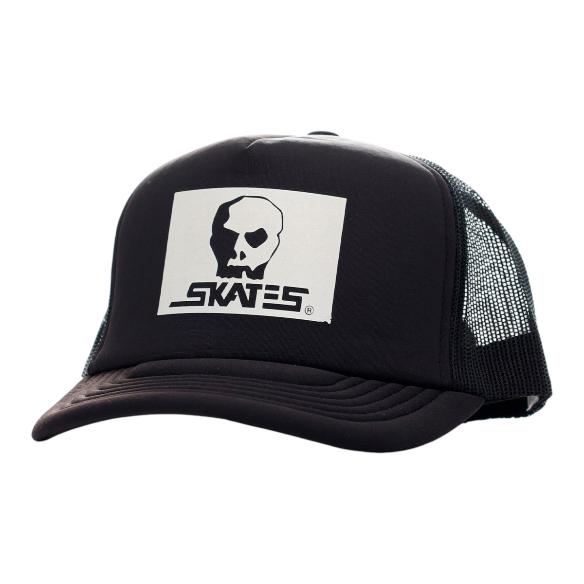 SKULL SKATES FOAM HORSE BOX LOGO MESH TRUCKER HAT BLACK