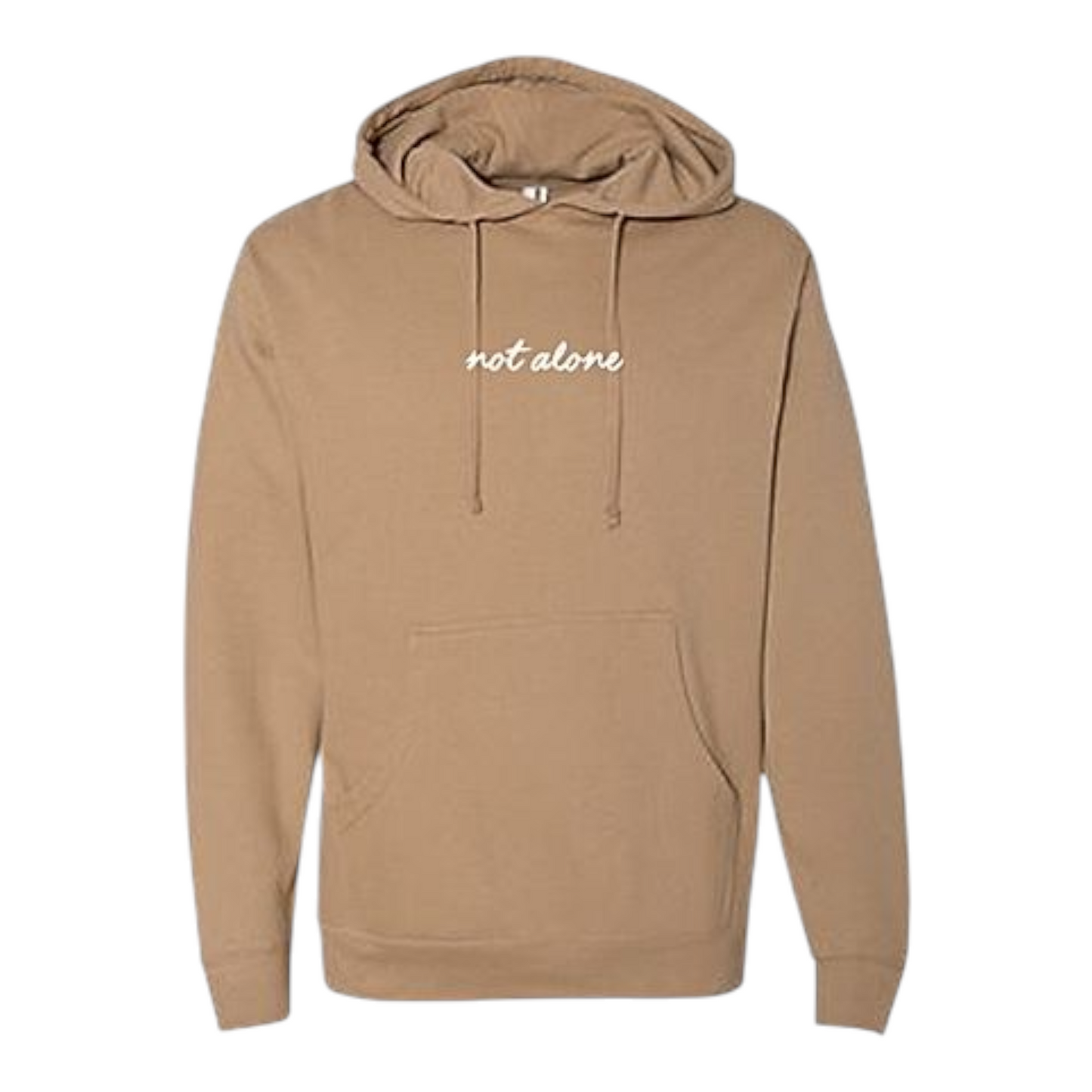 NOT ALONE EMBROIDERED SIMPLE SCRIPT HOODIE SANDSTONE