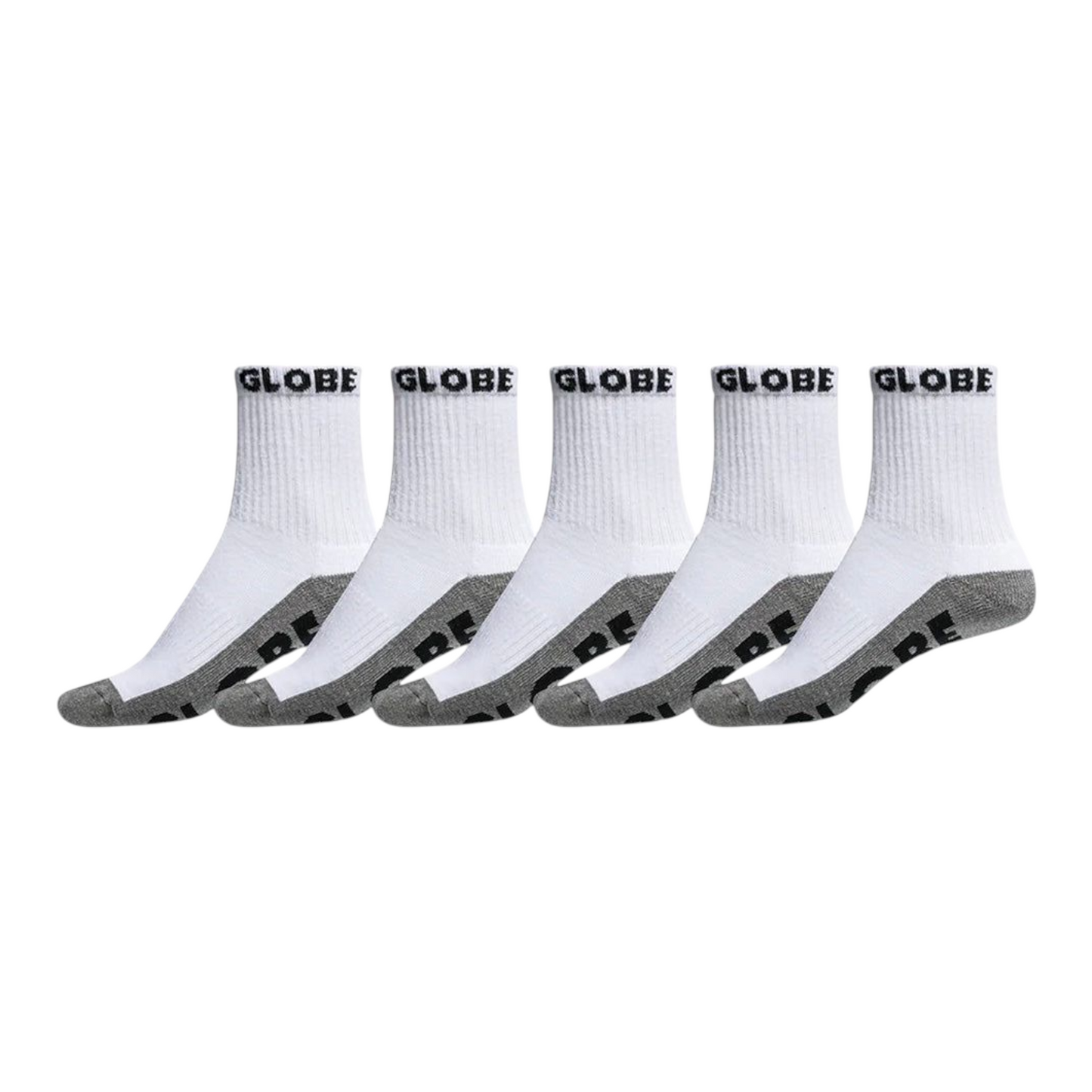 GLOBE QUARTER SOCK 5 PACK WHITE GREY