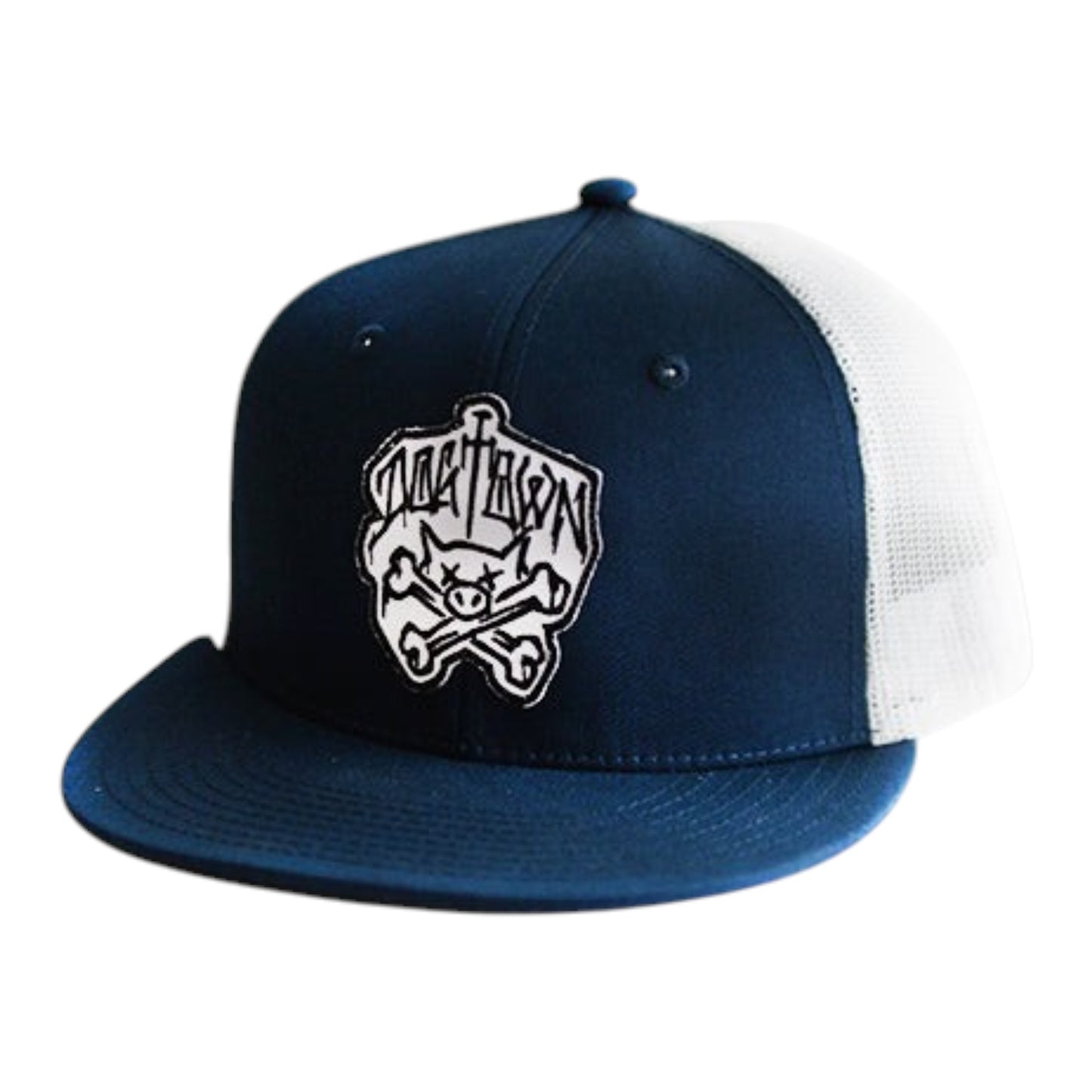 DOGTOWN PIG & BONES PATCH MESH BACK HAT NAVY WHITE