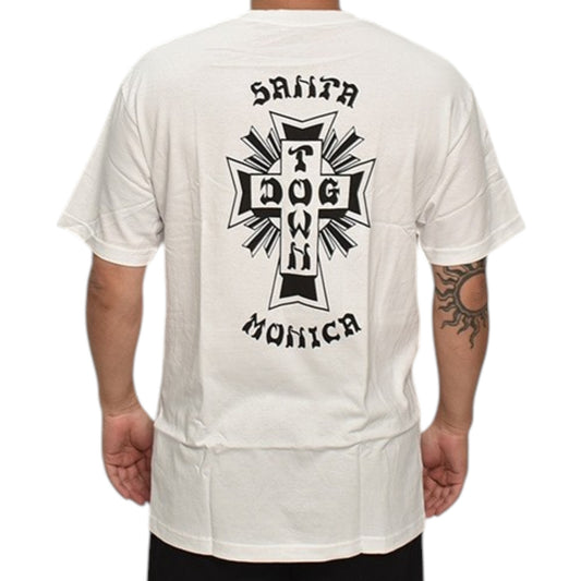 DOGTOWN SANTA MONICA CROSS LOGO TEE WHITE BLACK