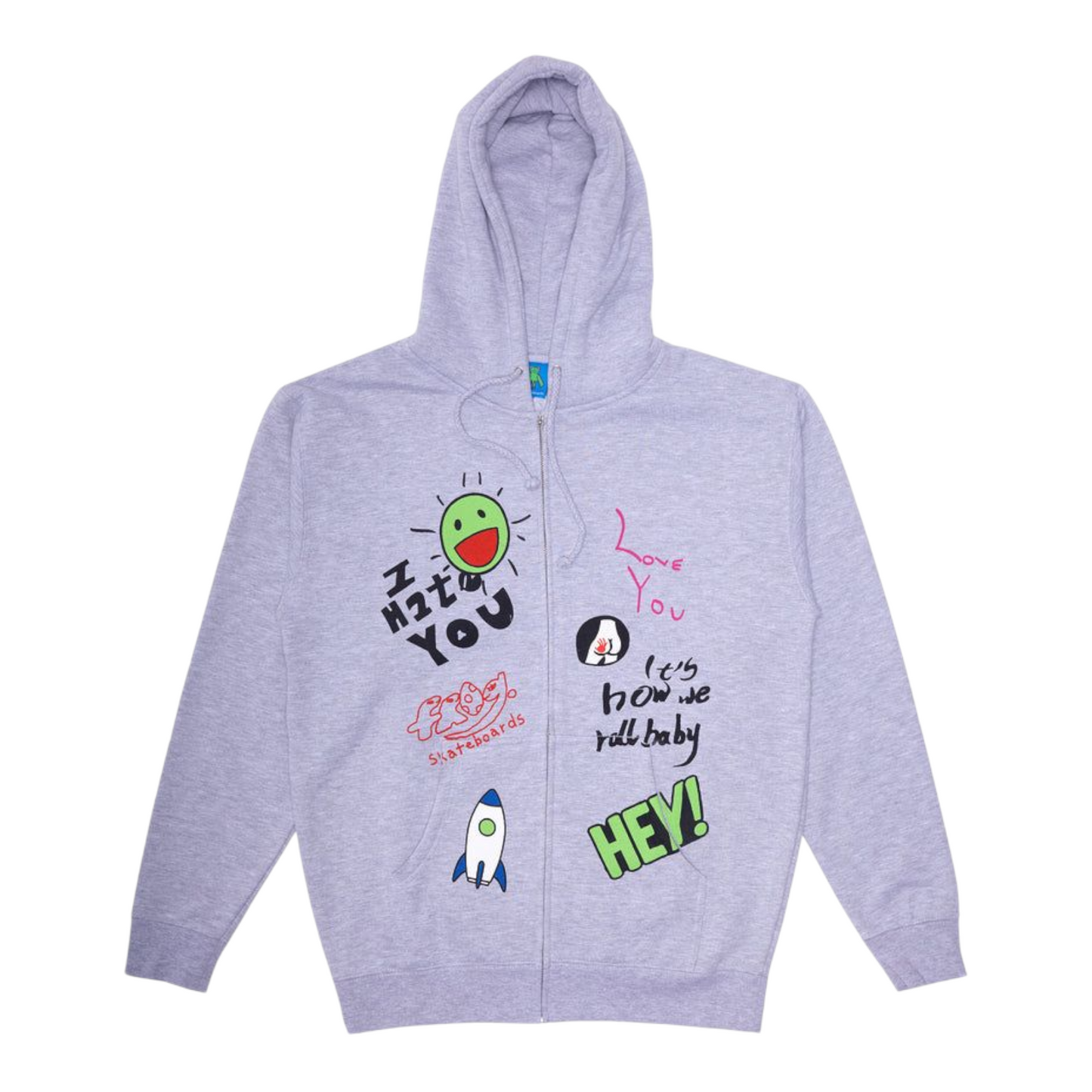 FROG LOVE/HATE ZIP HOODIE ASH