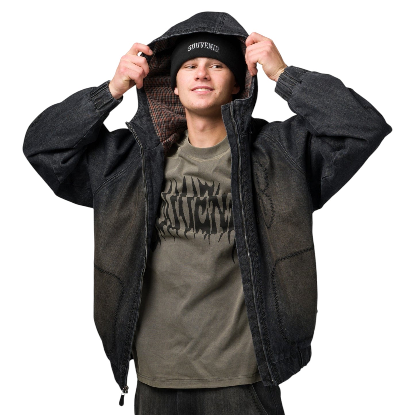 SOUVENIR DENIM BOMBER JACKET BLACK