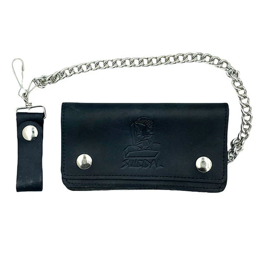 SUICIDAL CROSS LARGE LEATHER CHAIN WALLET BLACK
