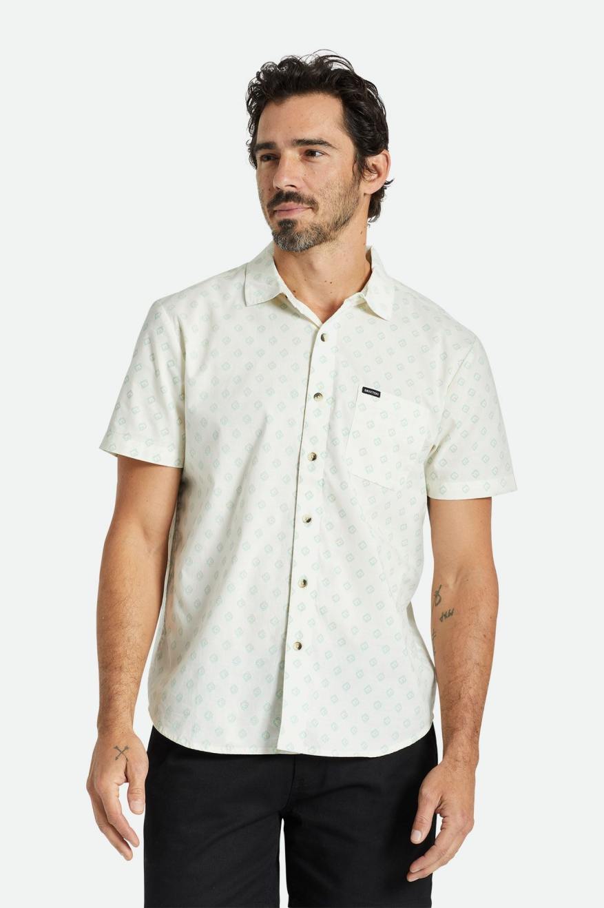 BRIXTON CHARTER PRINT MANCHES COURTES TISSÉ BLANC CASSÉ / JADE GEO