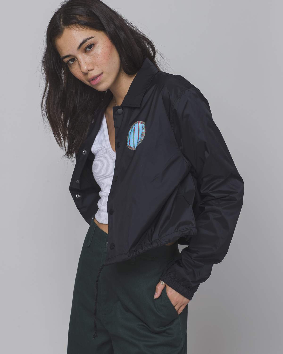 HUF HI FI CROP COACHES JACKET BLACK WOMENS