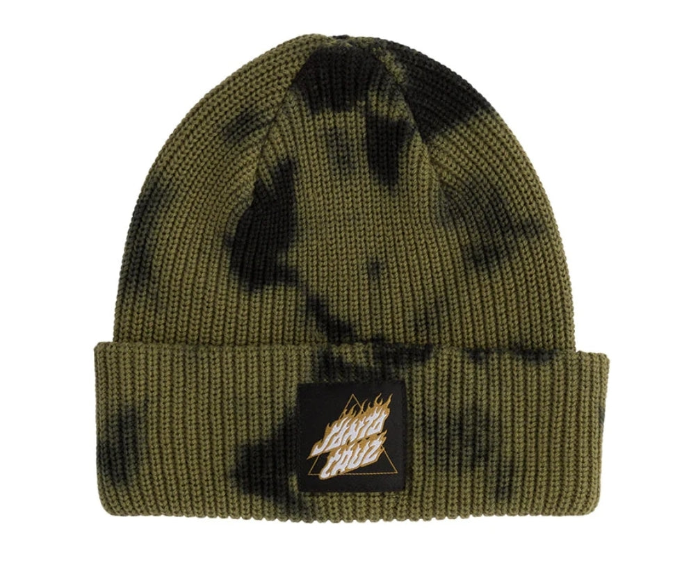 SANTA CRUZ FLAMED NOT A DOT BEANIE LONG SHOREMAN HAT OLIVE WASH