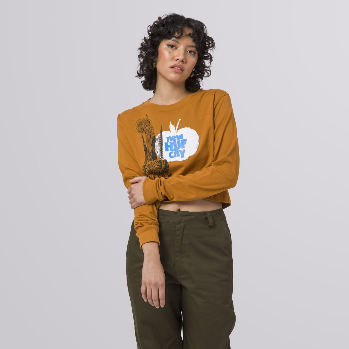 HUF THE CITY LONG SLEEVE CROP TEE BURNT ORANGE