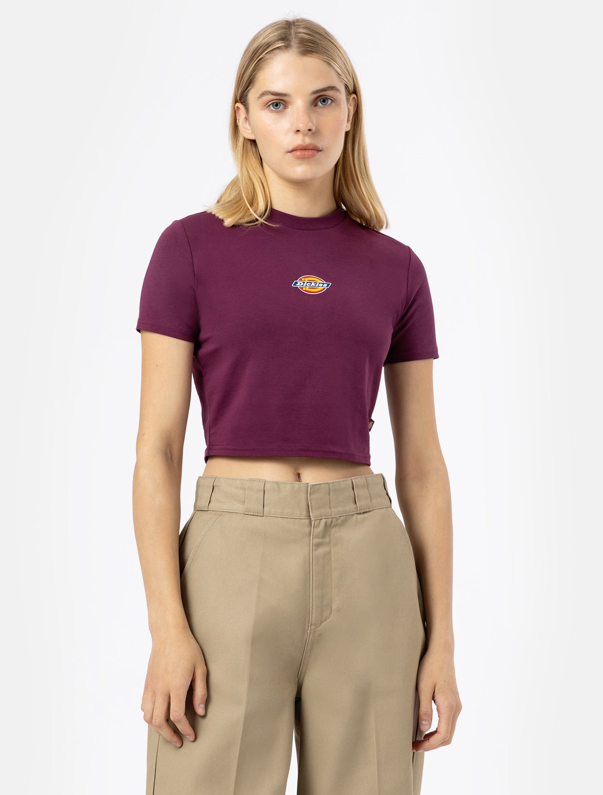 DICKIES WOMENS MAPLE VALLEY CROPPED TEE GRAPE WINE