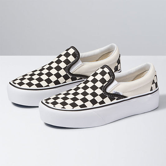 VANS CLASSIC SLIP-ON PLATFORMS BLACK WHITE CHECKERBOARD