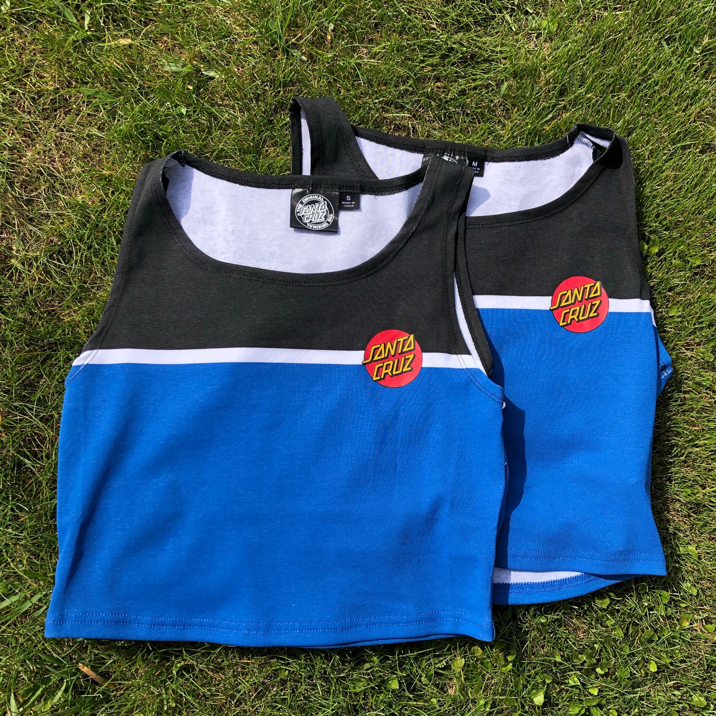 SANTA CRUZ CLASSIC DOT COLORBLOCK DÉBARDEUR COURT AJUSTÉ T-SHIRT NOIR BLEU MED FEMME SANTA CRUZ