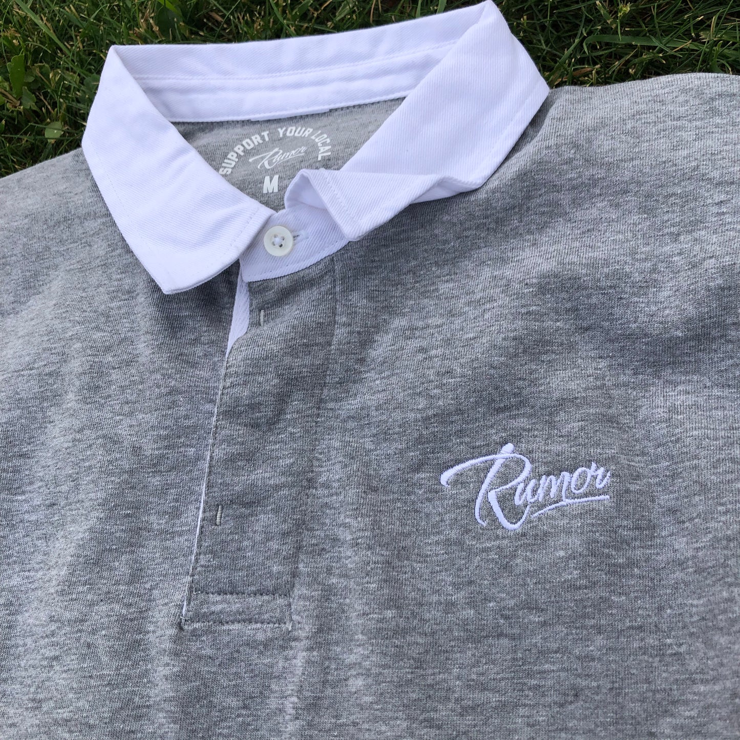 RUMOR EMBROIDERED RUGBY SHIRT HEATHER GREY