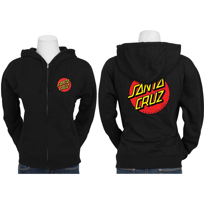 SANTA CRUZ CLASSIC DOT ZIP HOODED MIDWEIGHT SWEATSHIRT BLACK - WOMENS