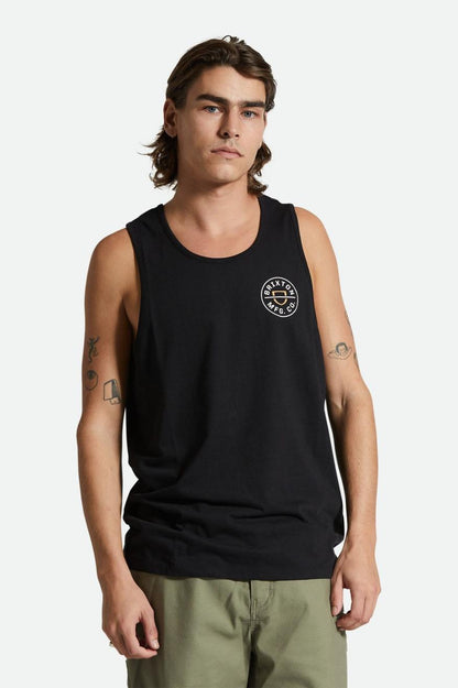 BRIXTON CREST TANK TOP BLACK/APRICOT CRUSH/WHITE