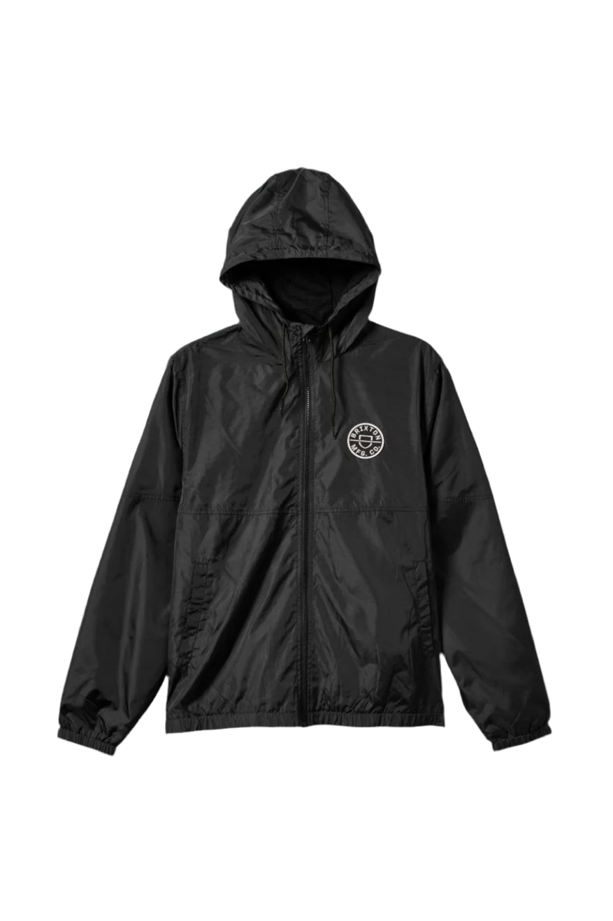 BRIXTON CLAXTON CREST LIGHTWEIGHT ZIP HOODED JACKET BLACK