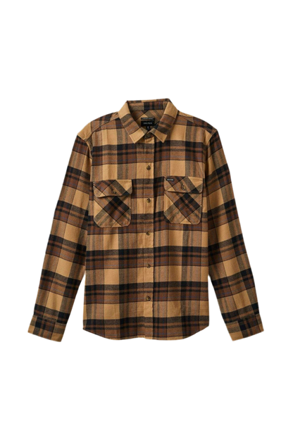 BRIXTON BOWERY FLANNEL TIGER EYE/PINECONE BROWN/WAS