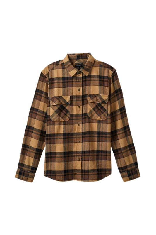 BRIXTON BOWERY FLANNEL TIGER EYE/PINECONE BROWN/WAS