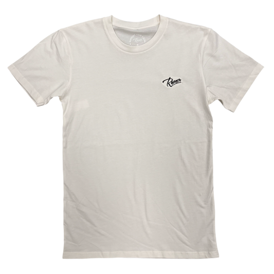 RUMOR EMBROIDERED SCRIPT LOGO TEE WHITE